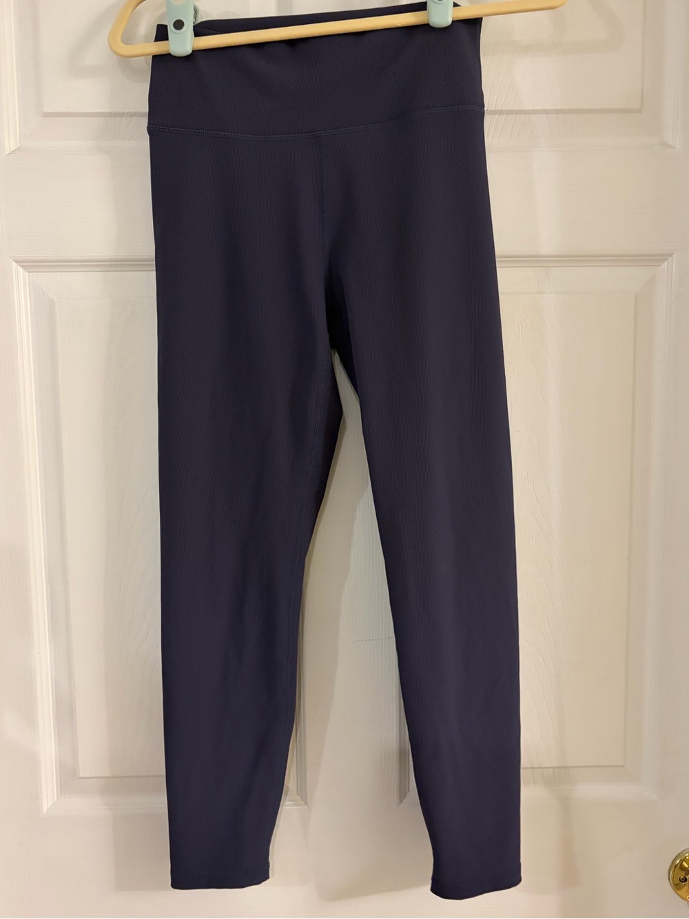 Wilo Ribbed‎ Pull On Blue Athletic Leggings women’s large 7/8 length
